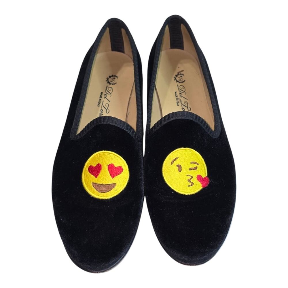 Del Toro Emoji Velvet Loafers Flats Shoes Black Italy‎ smoking slippers SIZE 8.5